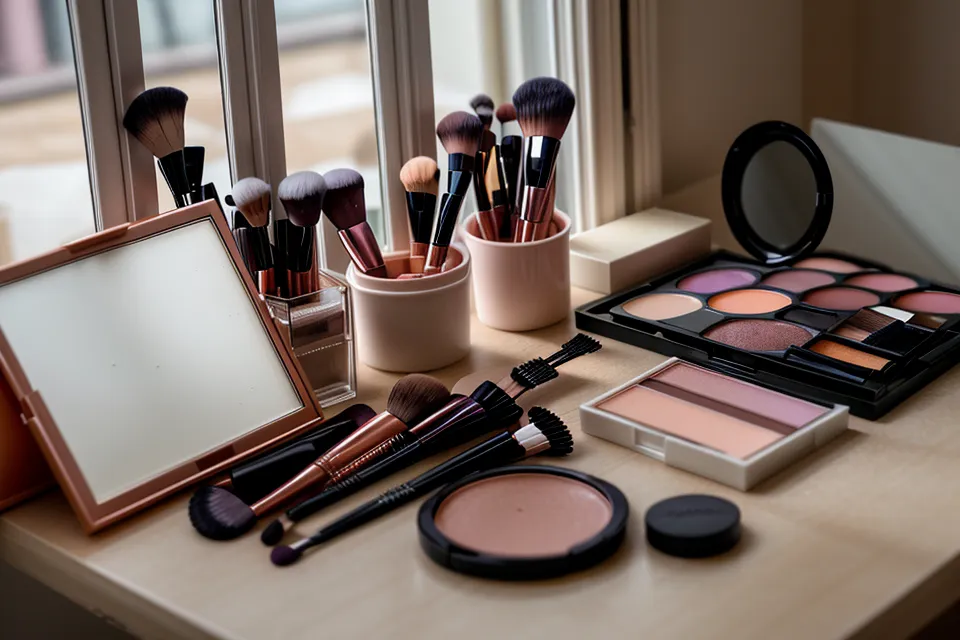 Pinceles de maquillaje desinfectándose en una solución de alcohol isopropílico.