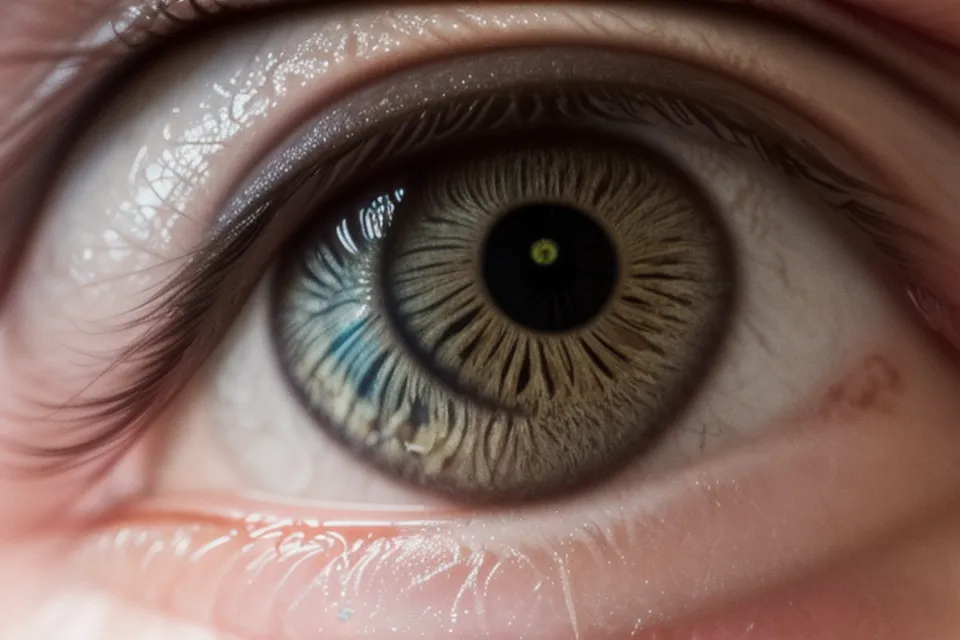 Detalle de un ojo con catchlight, el punto de luz que da vida a la mirada en maquillaje editorial